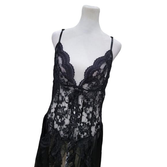 Women's Gorgeous Sheer Black‎ Lace Underwire Corset Teddy with Ruffle Train - Picture 11 of 11